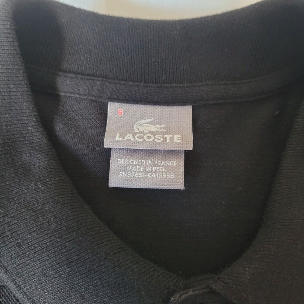 Lacoste Polo Shirt Men’s 6 XL Black Cotton Short Sleeve Classic Fit Croc Logo - Picture 3 of 8
